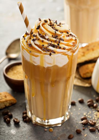 Iced coffee with caramel and banana